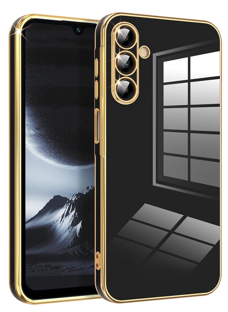 Compatible with Samsung Galaxy A15 cover, smooth veneer gold plated chrome, Black Thin and smooth shock-proof full protectionSamsung Galaxy A15 case（Black）  - Image 1
