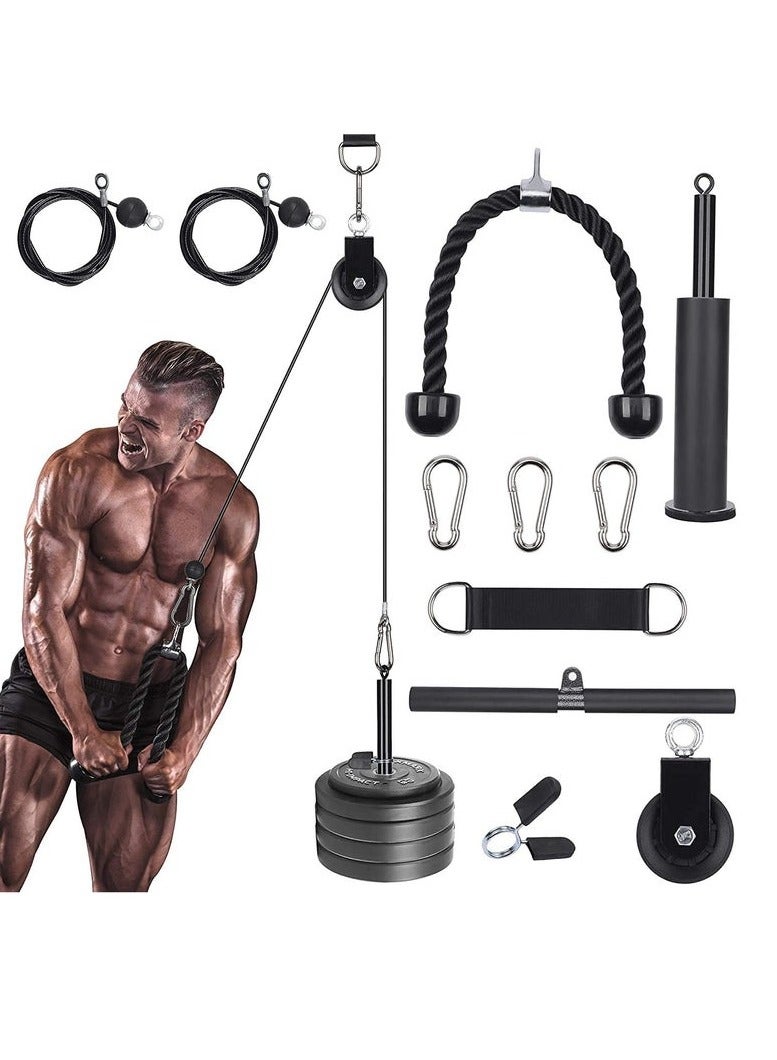 شو وو نظام بكرة الصالة الرياضية، نظام بكرة الكابلات المنزلية مع بكرة صامتة، حبل ثلاثية الرؤوس، كابلان، دبوس تحميل مطور، 3 مشابك رفع وحزام تعليق، معدات صالة الألعاب الرياضية المنزلية لروتين التمارين الأساسية - Image 1