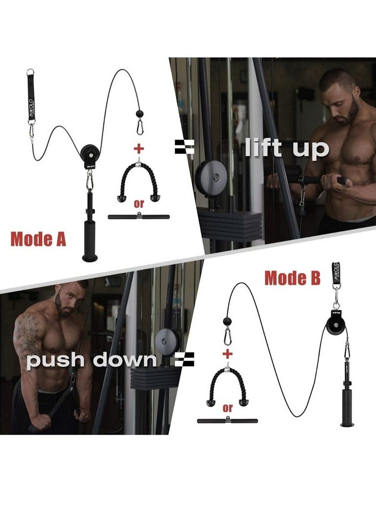 شو وو نظام بكرة الصالة الرياضية، نظام بكرة الكابلات المنزلية مع بكرة صامتة، حبل ثلاثية الرؤوس، كابلان، دبوس تحميل مطور، 3 مشابك رفع وحزام تعليق، معدات صالة الألعاب الرياضية المنزلية لروتين التمارين الأساسية - Image 5