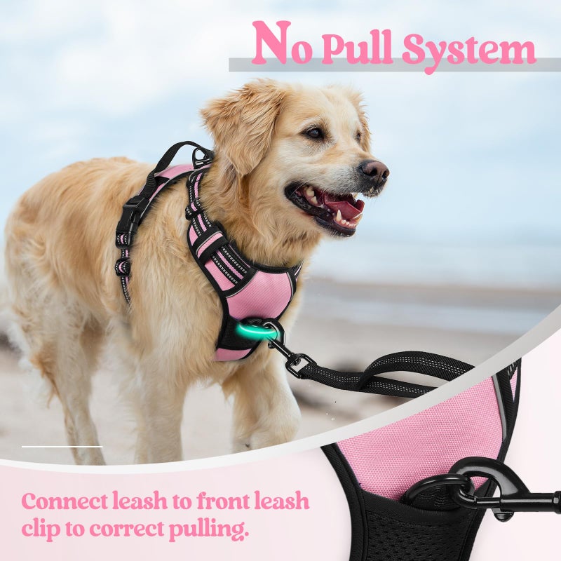 rabbitgoo Dog Harness No Pull with 2 Leash Clips, Adjustable Soft Padded, Reflective Oxford No Choke Pet Vest with Easy Control Handle for Medium Sized Dogs, Pink, M - Image 5