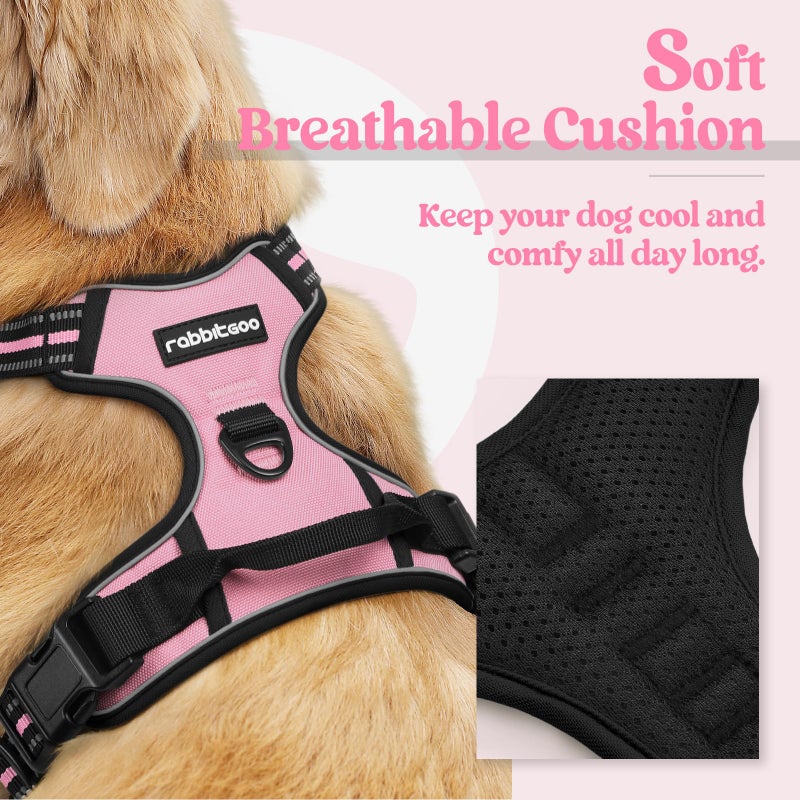 rabbitgoo Dog Harness No Pull with 2 Leash Clips, Adjustable Soft Padded, Reflective Oxford No Choke Pet Vest with Easy Control Handle for Medium Sized Dogs, Pink, M - Image 2