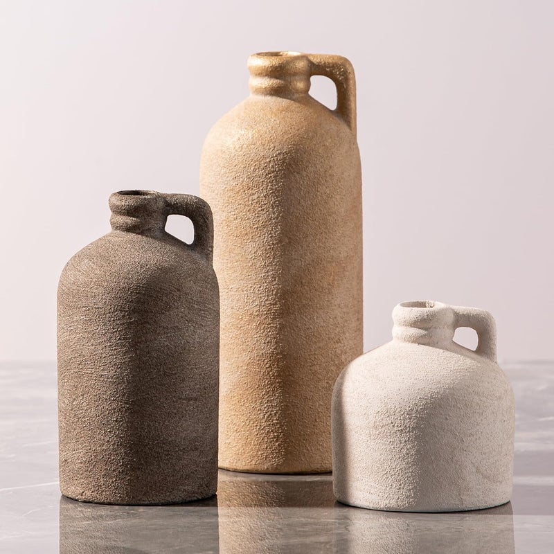 Vanselia Ceramic Vase Home Table Decor - Flower Vase Set of 3 Living Room Kitchen Decorations Farmhouse Modern Rustic Vases Decorative Centerpiece for Shelf Bedroom Office Bathroom Dining Coffee Desk - Image 1