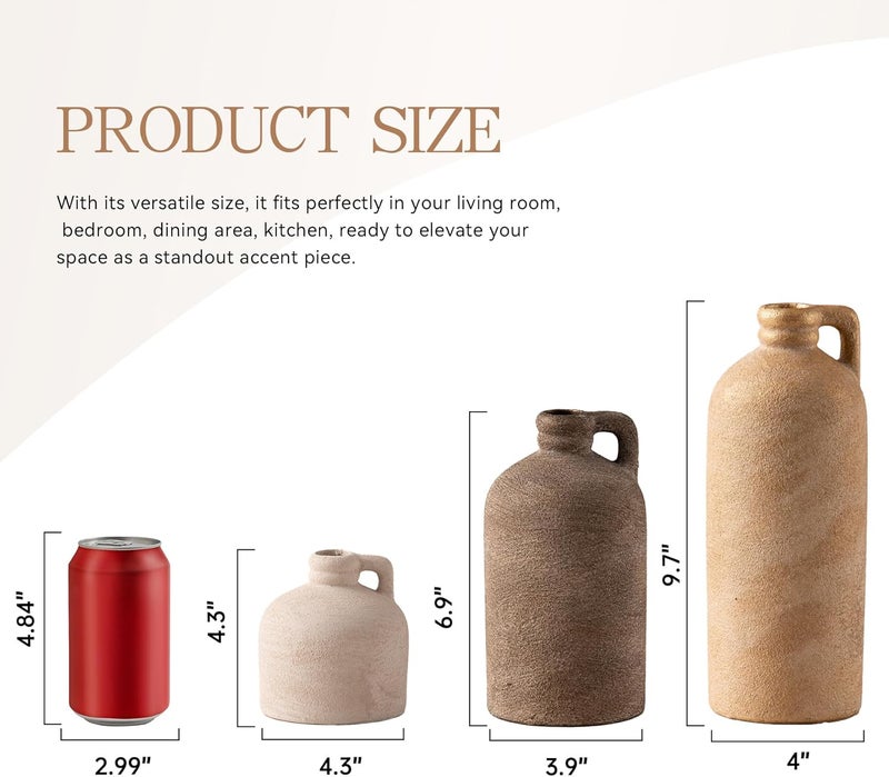 Vanselia Ceramic Vase Home Table Decor - Flower Vase Set of 3 Living Room Kitchen Decorations Farmhouse Modern Rustic Vases Decorative Centerpiece for Shelf Bedroom Office Bathroom Dining Coffee Desk - Image 2
