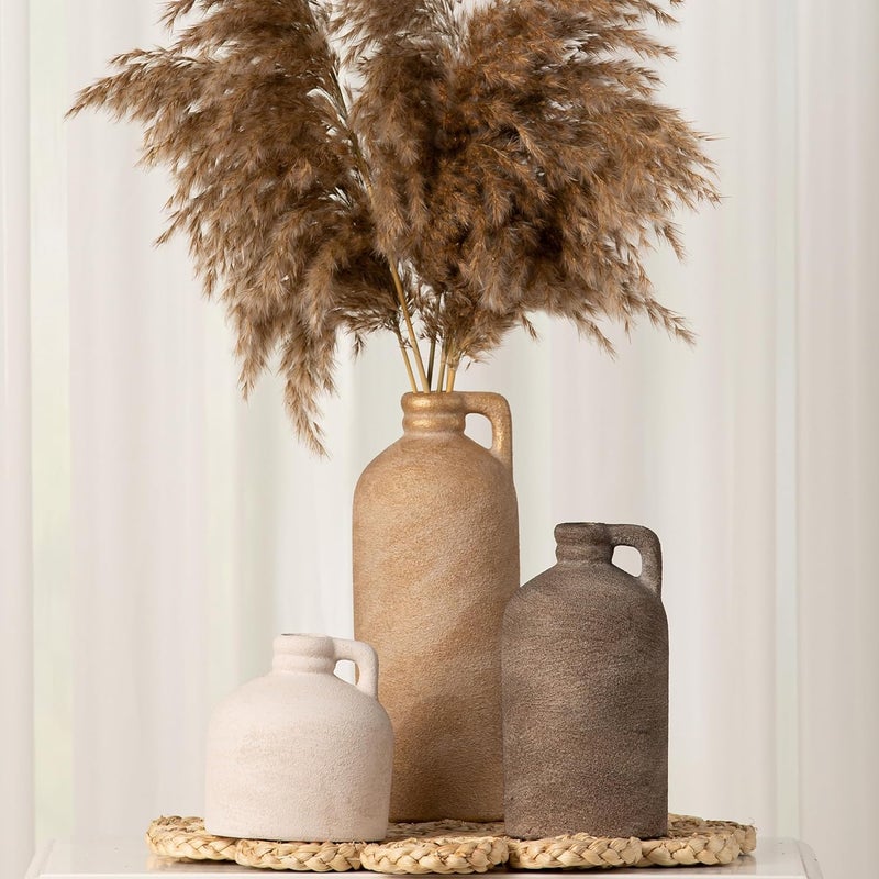 Vanselia Ceramic Vase Home Table Decor - Flower Vase Set of 3 Living Room Kitchen Decorations Farmhouse Modern Rustic Vases Decorative Centerpiece for Shelf Bedroom Office Bathroom Dining Coffee Desk - Image 3