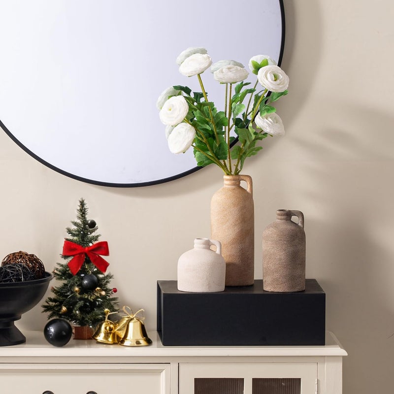 Vanselia Ceramic Vase Home Table Decor - Flower Vase Set of 3 Living Room Kitchen Decorations Farmhouse Modern Rustic Vases Decorative Centerpiece for Shelf Bedroom Office Bathroom Dining Coffee Desk - Image 5