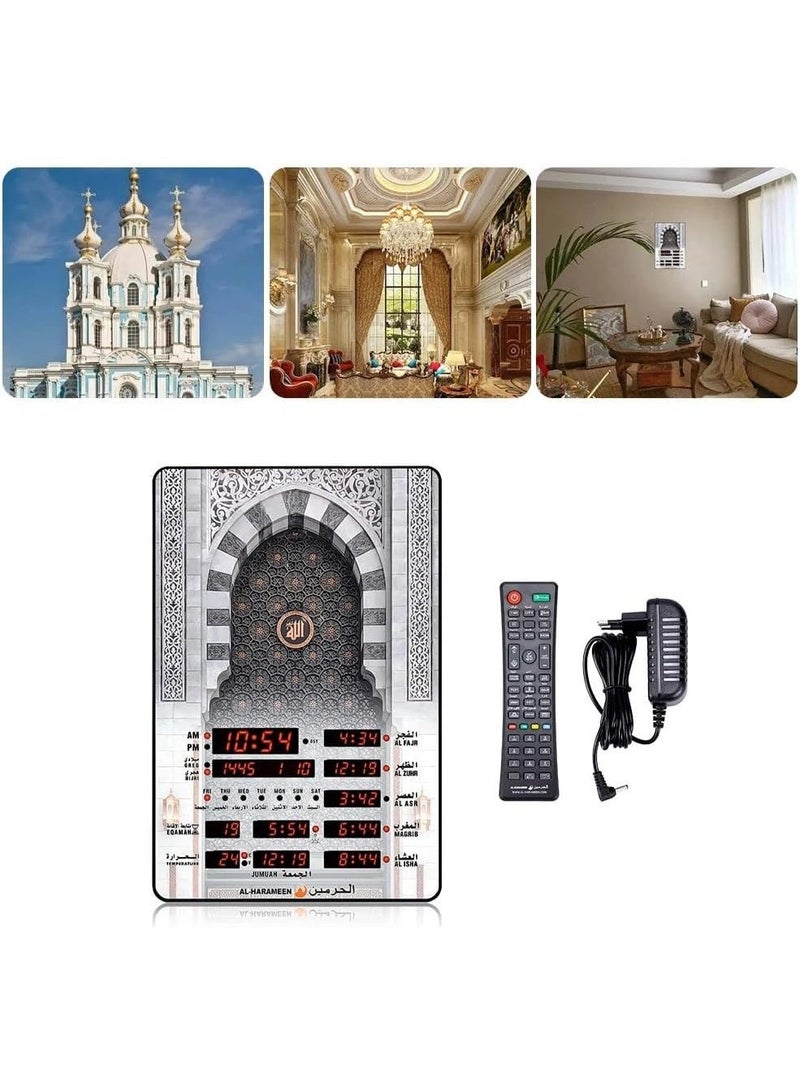 الحرمين ساعة حائط أذان للصلاة الرقمية الإسلامية الحرمين، شاشة LED، تصميم مسجد عربي، مع جهاز تحكم عن بعد – موديل HA-5163B - Image 3