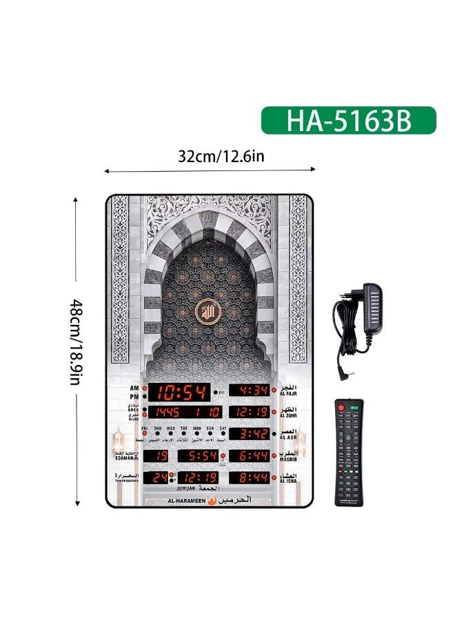 الحرمين ساعة حائط أذان للصلاة الرقمية الإسلامية الحرمين، شاشة LED، تصميم مسجد عربي، مع جهاز تحكم عن بعد – موديل HA-5163B - Image 4