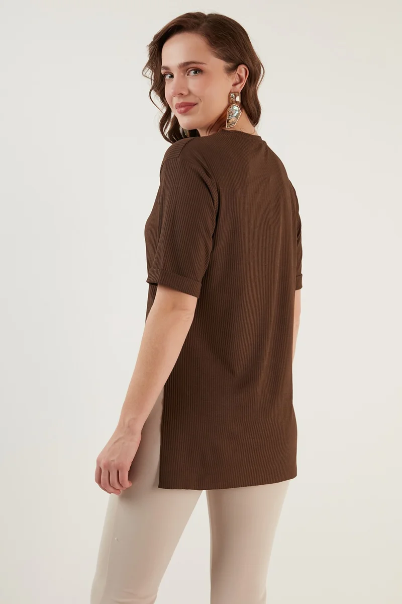 Lela Oversize Crew Neck Slit Detailed Blouse Women's Blouse 5863683