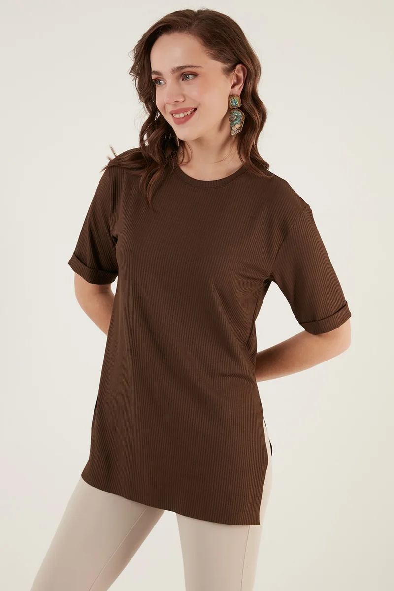 Lela Oversize Crew Neck Slit Detailed Blouse Women's Blouse 5863683