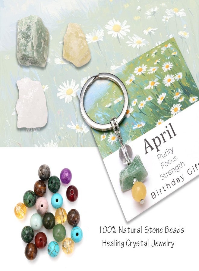 Raicegs April Birthstone Keychain for Women Cute Crystal Birth Flower Key Chain Natural Stone Unique April Birthday Gifts for Women April Birthstone Jewelry - Image 3