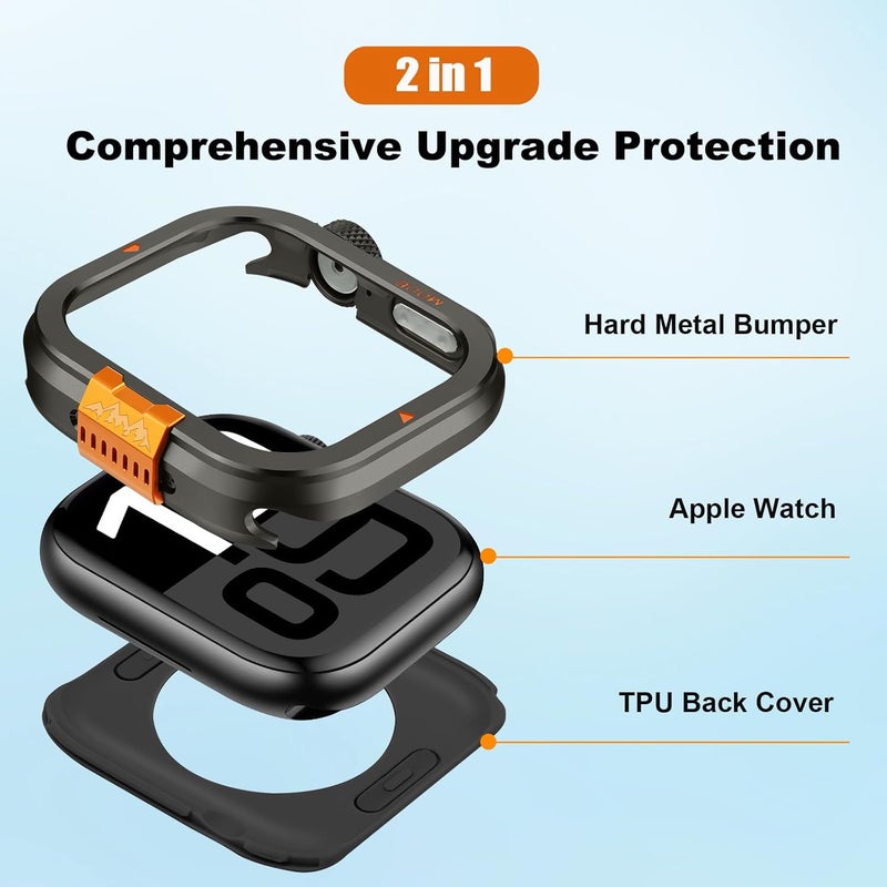 Suphart 2 in 1 Case Compatible with Apple Watch Series 10 Metal Case, [Transform 46mm into Ultra Look] Rugged Bumper with Back Cover for iWatch 46mm, Graphite - Image 2