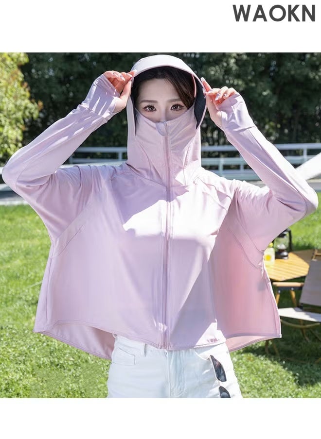 WAOKN Lightweight Sun Protection Clothing For Women, UPF 50+ Long Sleeve Sun Protection Hoodie Shirt,  Outdoor Lightweight Full Zip Hoodie Jacket with Face Mask Design,Long Sleeve Ice Silk Hoodie Shirts for Outdoor Climbing Hiking - Image 5