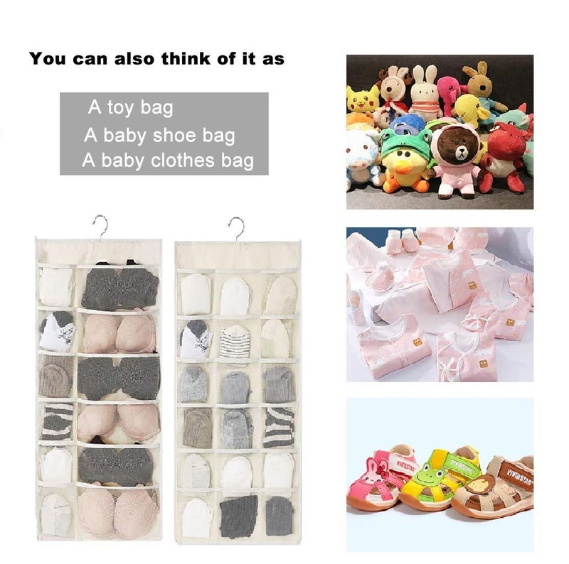 Newraturner Closet Hanging Organizer with Mesh Pockets & Rotating Metal Hanger,Dual Sided Wall Shelf Wardrobe Storage Bags,Oxford Cloth Space Saver Bag for Bra Underwear Underpants Socks (white) - Image 2