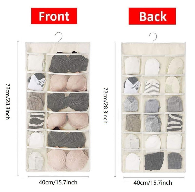Newraturner Closet Hanging Organizer with Mesh Pockets & Rotating Metal Hanger,Dual Sided Wall Shelf Wardrobe Storage Bags,Oxford Cloth Space Saver Bag for Bra Underwear Underpants Socks (white) - Image 3