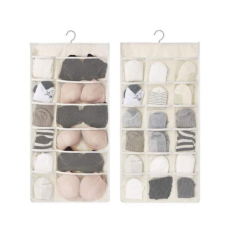 Newraturner Closet Hanging Organizer with Mesh Pockets & Rotating Metal Hanger,Dual Sided Wall Shelf Wardrobe Storage Bags,Oxford Cloth Space Saver Bag for Bra Underwear Underpants Socks (white) - Image 1