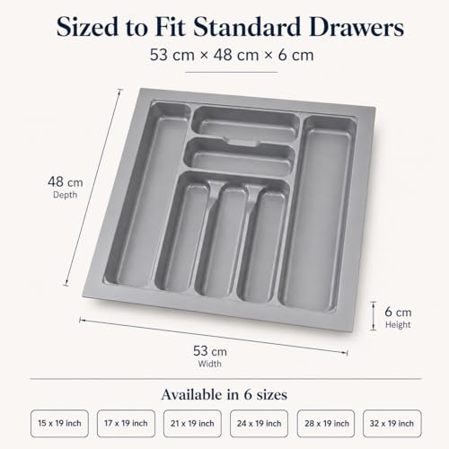 LEVON Plastic Cutlery Tray for Kitchen Drawer, 21 x 19 Inch Drawer Organizer Tray, Spoon & Utensil Organizer, 7 Compartments, Easy to Cut for Custom Fit, Grey - Image 2