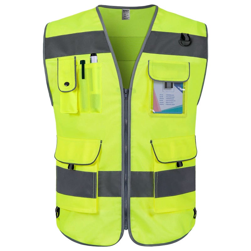 TCCFCCT Safety Vest for Men Women 9 Pockets High Visibility Vest for Safety, Reflective Work Vest with Reflective Strips, Meets ANSI/ISEA Standards, (Yellow, Large) - Image 1