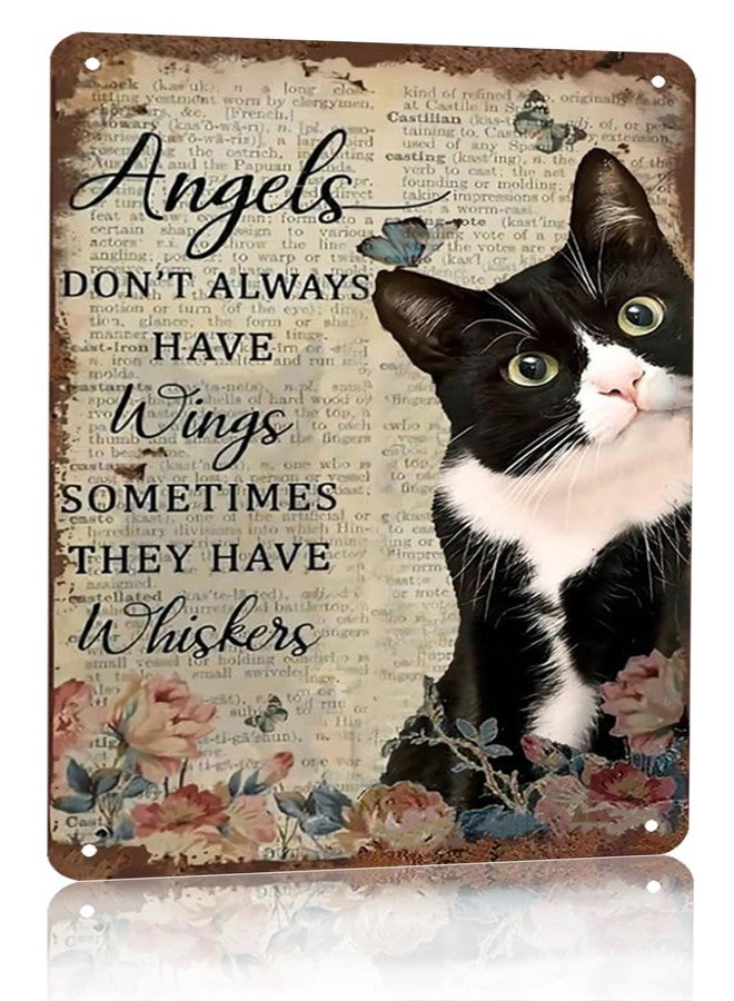 Bestylez Angels Don't Always Have Wings Sign Tuxedo Cat Memorial Gifts Cat Signs Home Decor 12 x 8 Inch (3002) - Image 1
