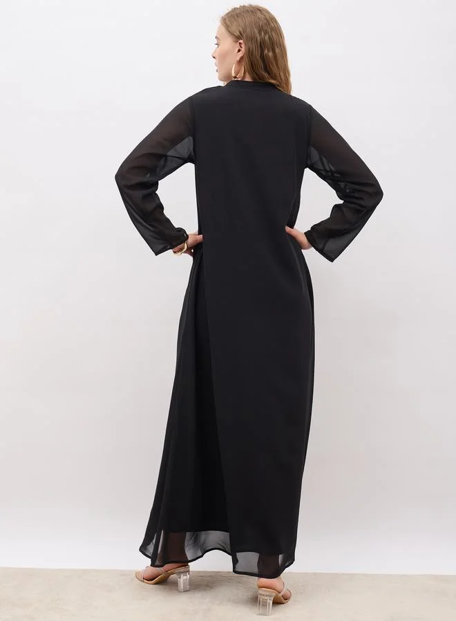 Styli Styli Sequin Embroidered Panelled Jalabiya with Collar