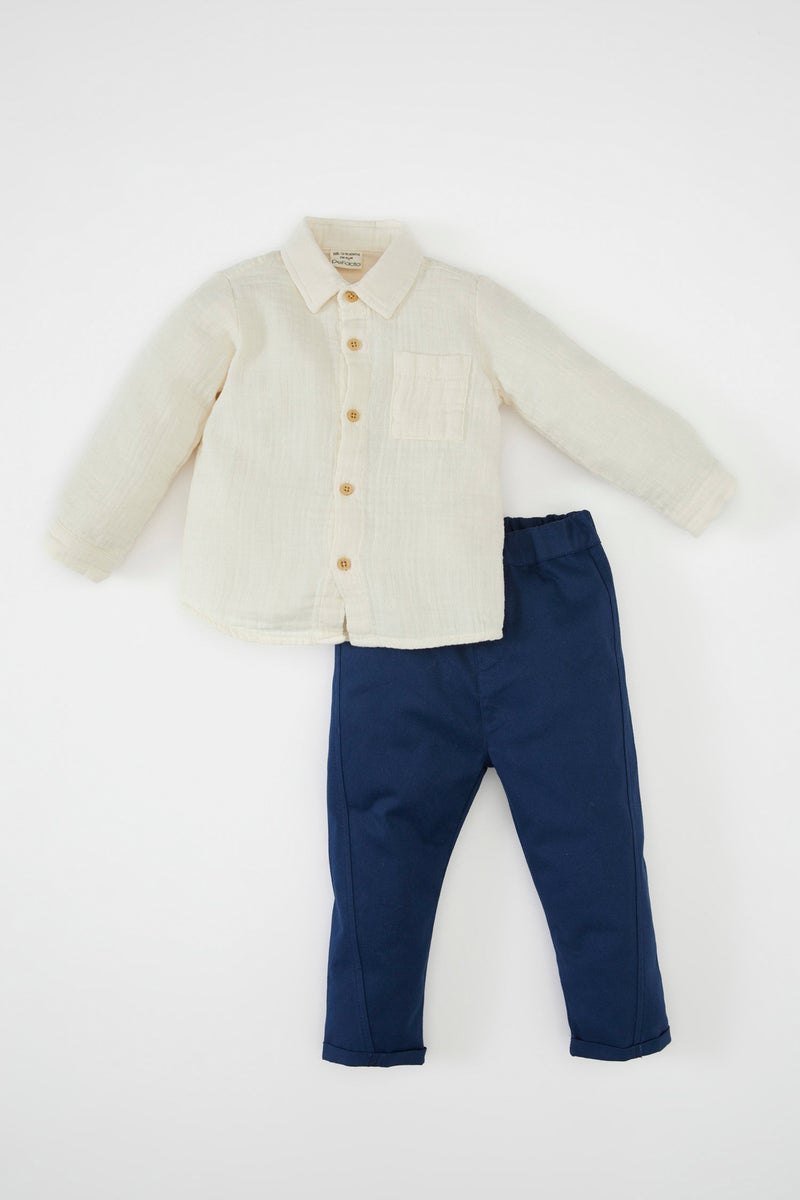 DeFacto Baby Boy Muslin Shirt Trousers 2 Piece Set - Image 1