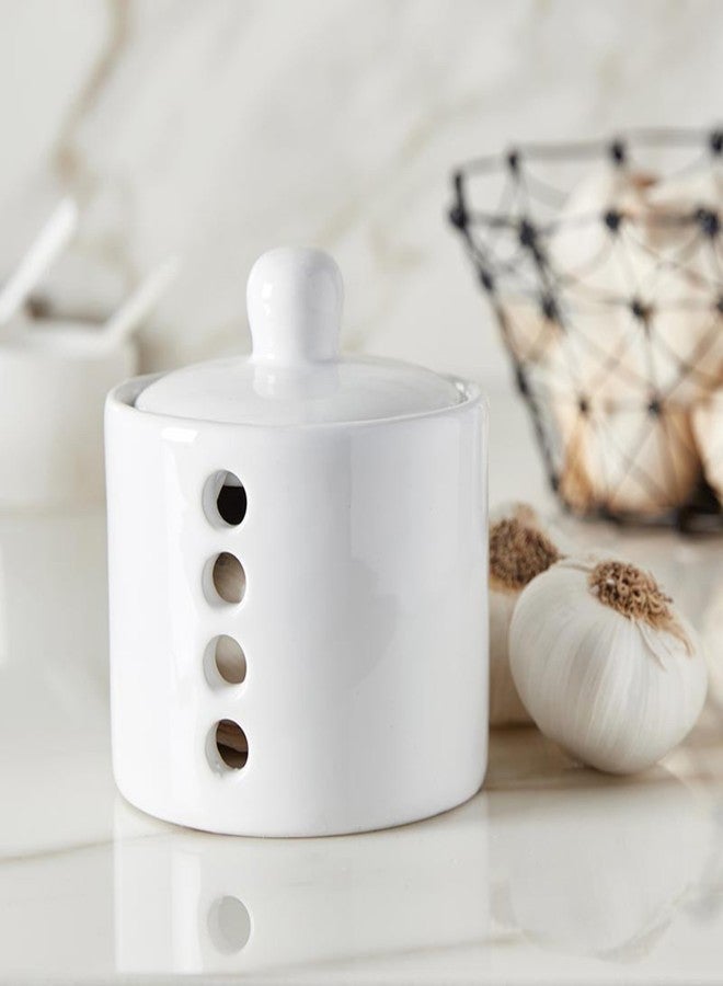 Santa Barbara Design Studio Garlic Keeper Modern Ceramic Countertop Garlic Storage Container, 4" x 3.75", White - Image 2