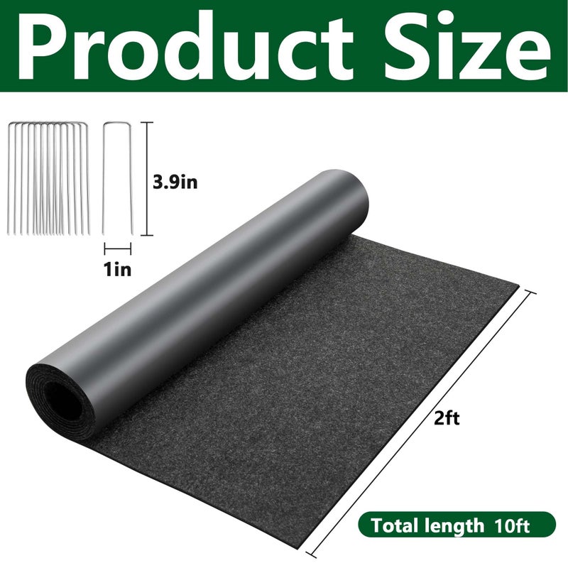 DECOHS 10 x 2 Ft Recycled Felt Mulch Mat Roll for Landscaping, Permanent Fabric Mulch Walkway Pathway Mat, Reusable Garden Pathway Mulch Barrier with 10 Stakes for Plants, Vegetable and Flower Outdoor - Image 2