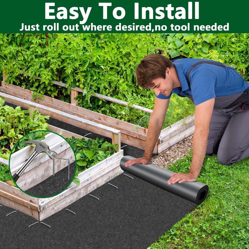 DECOHS 10 x 2 Ft Recycled Felt Mulch Mat Roll for Landscaping, Permanent Fabric Mulch Walkway Pathway Mat, Reusable Garden Pathway Mulch Barrier with 10 Stakes for Plants, Vegetable and Flower Outdoor - Image 4