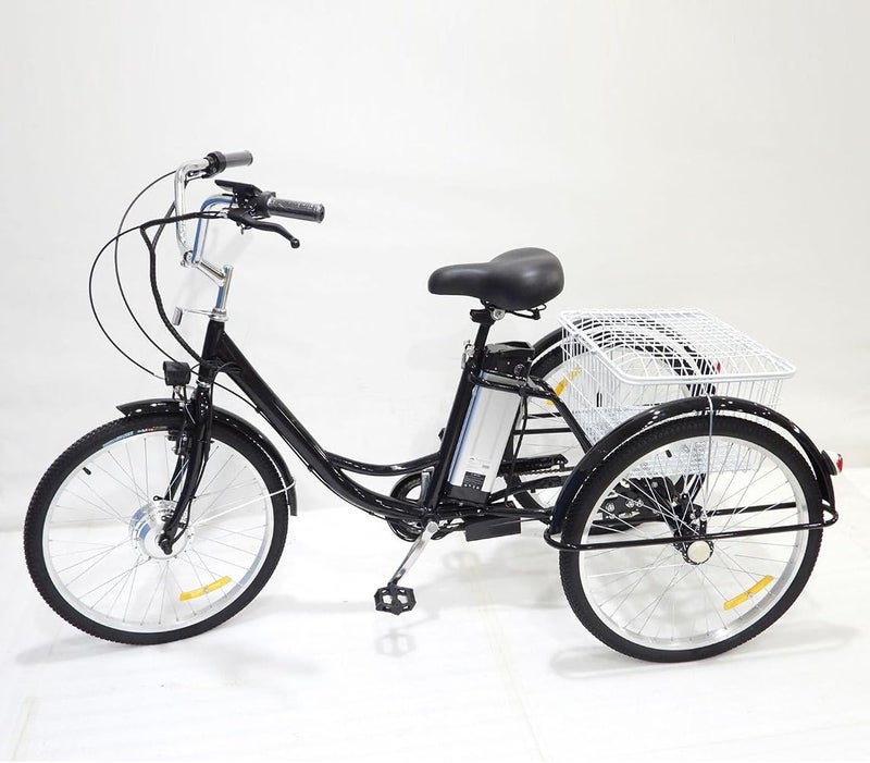 UPIKIT 3 Wheel Adults Electric Bike (150Kg Load) + Lithium Battery (36V/12Ah) + Shopping Basket, Electric/Power-Assisted/Pedal, Adjustable Height (29.5''-33.4'') - Image 1