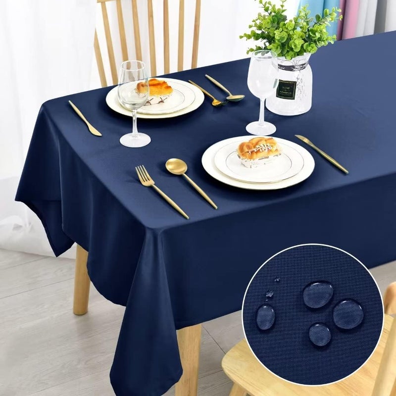 DWCN Dark Blue Tablecloth Stain Protection Washable Table Linen Waterproof Table Cloth for Dining Room, Garden, Party, Weddings or Household, 135 x 180 cm - Image 1