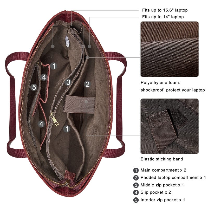 S-ZONE Vintage Genuine Leather Shoulder Bag Work Totes for Women Purse Handbag with Back Zipper Pocket Large - Image 5