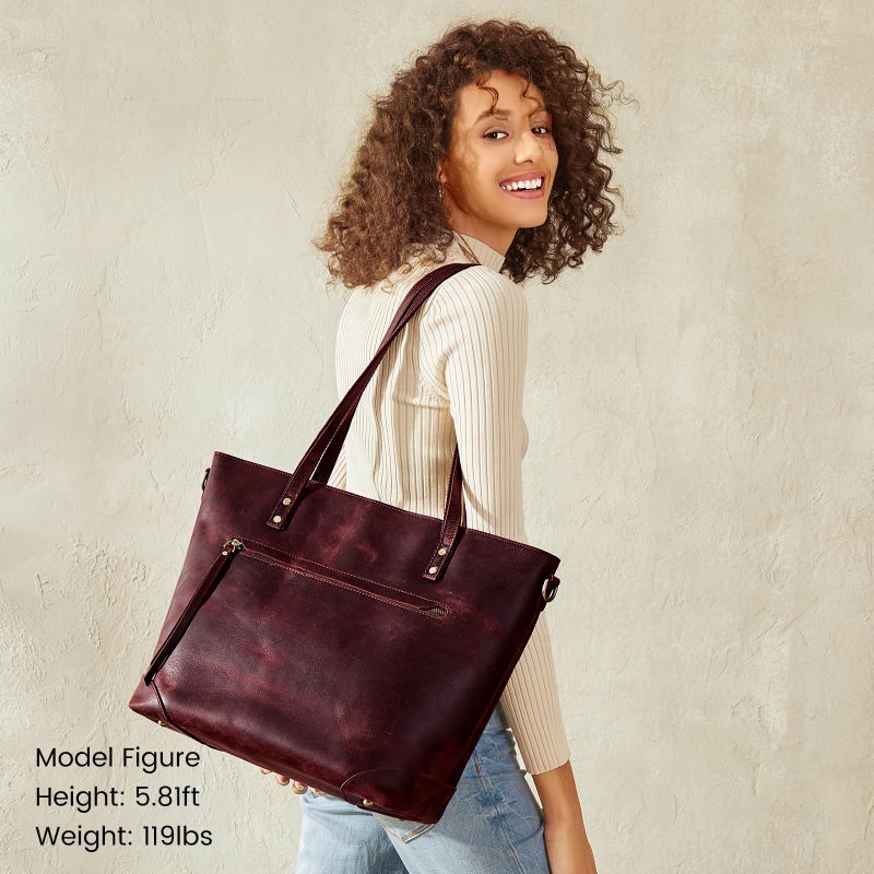 S-ZONE Vintage Genuine Leather Shoulder Bag Work Totes for Women Purse Handbag with Back Zipper Pocket Large - Image 2