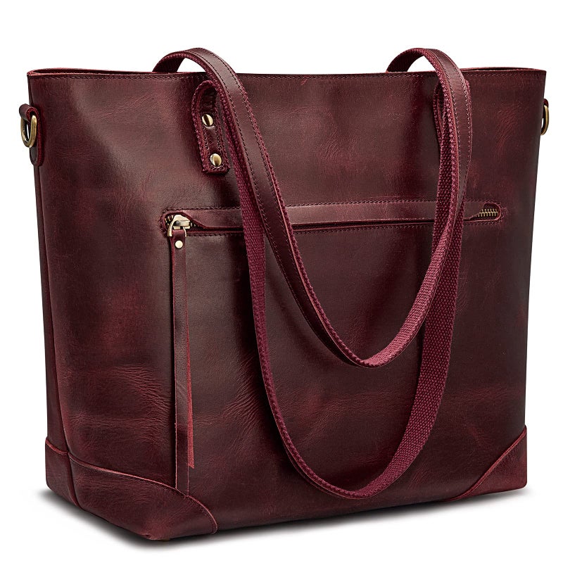 S-ZONE Vintage Genuine Leather Shoulder Bag Work Totes for Women Purse Handbag with Back Zipper Pocket Large - Image 1