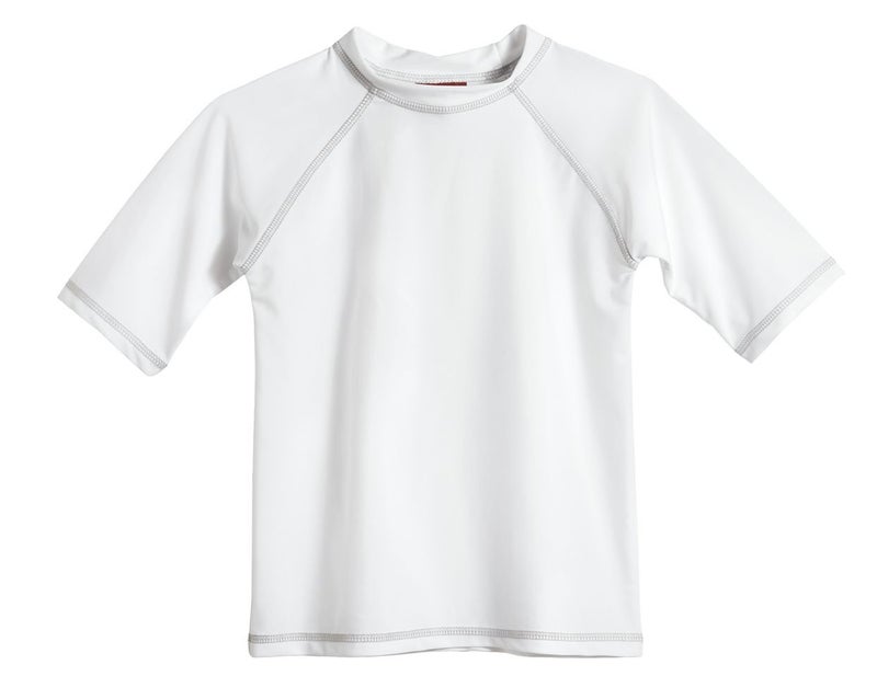 City Threads Made in USA Baby Boys and Girls Solid Rashguard Swimming Tee Shirt Rash Guard SPF UPF Sun Protection for Summer Beach Pool and Play SS White 1824 mon