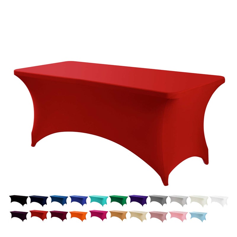 Peomeise 2PCS 6FT Spandex Table Cover Rectangular Stretch Spandex Tablecloth Red6FT