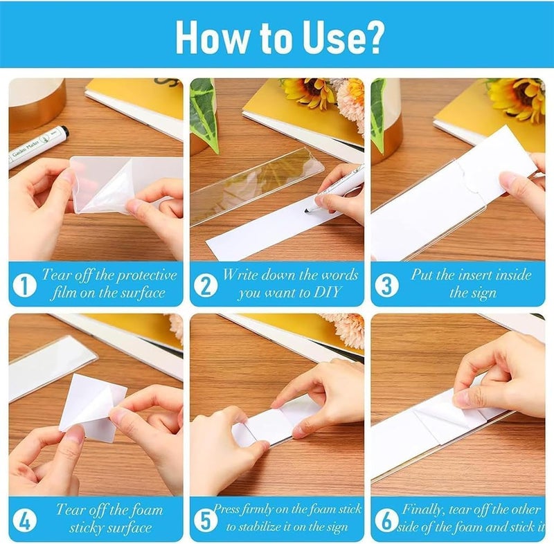 FASHION MANIA 5 Sets Acrylic Wall Name Plate Holder,Clear Plastic Sign Label Frame with Adhesive Tape. - Image 5