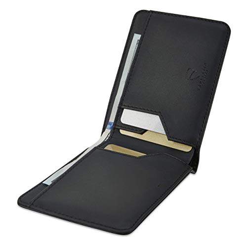 Vaultskin MANHATTAN Slim RFID Blocking Bifold Leather Wallet for Men - Minimalist Front Pocket Card Holder, Holds 9 Cards & Cash, Premium Italian Leather (Carbon Black) - Image 2