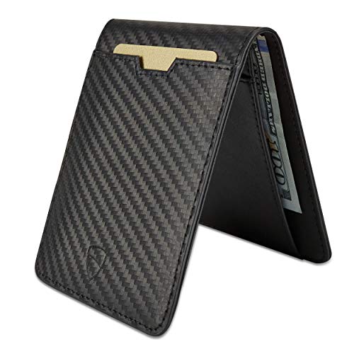 Vaultskin MANHATTAN Slim RFID Blocking Bifold Leather Wallet for Men - Minimalist Front Pocket Card Holder, Holds 9 Cards & Cash, Premium Italian Leather (Carbon Black) - Image 1