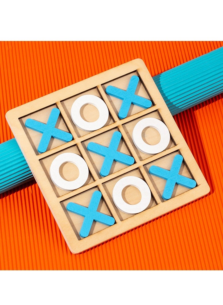 Wooden Blue XO Tic-Tac-Toe Game for Kids, Educational Nine-Grid Puzzle Block, Fun Competitive Toy. - Image 1