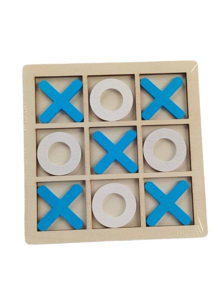 Wooden Blue XO Tic-Tac-Toe Game for Kids, Educational Nine-Grid Puzzle Block, Fun Competitive Toy. - Image 2