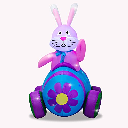 AJY 4Ft Easter Inflatables Bunny Decorations with LED Lights，Happy Easter Bunny Blow Up Yard Indoor Outdoor Holiday Decor - Image 4