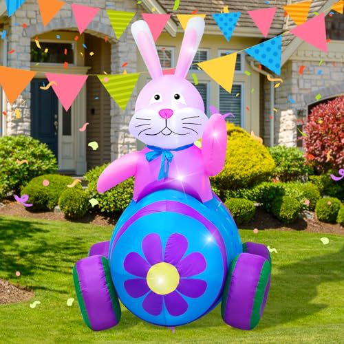 AJY 4Ft Easter Inflatables Bunny Decorations with LED Lights，Happy Easter Bunny Blow Up Yard Indoor Outdoor Holiday Decor - Image 5