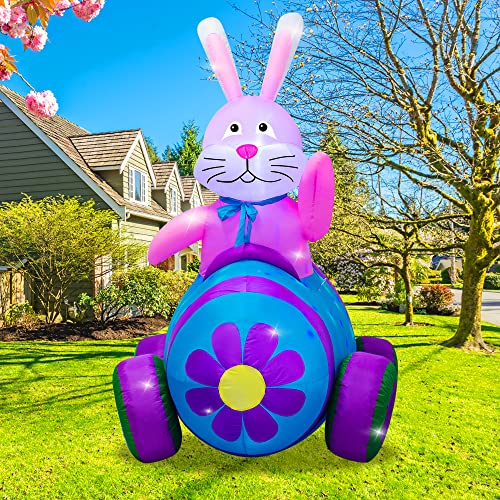 AJY 4Ft Easter Inflatables Bunny Decorations with LED Lights，Happy Easter Bunny Blow Up Yard Indoor Outdoor Holiday Decor - Image 2