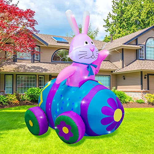 AJY 4Ft Easter Inflatables Bunny Decorations with LED Lights，Happy Easter Bunny Blow Up Yard Indoor Outdoor Holiday Decor - Image 3
