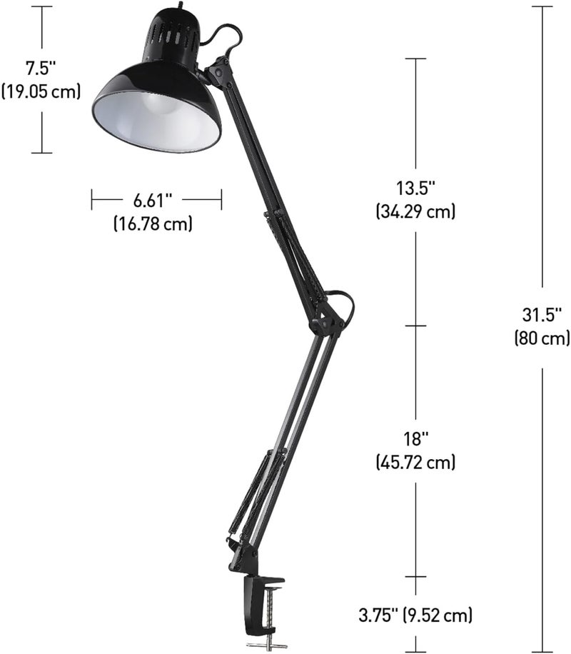 Globe Electric 12641 Architect 32" Swing-Arm Clamp-On Lamp, Black Architect, Finish, LED Bulb Included - Image 4