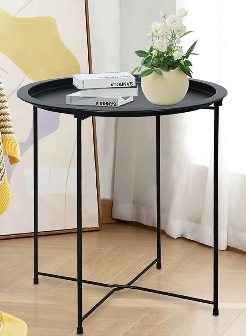 Generic Black Foldable Round Multi-Purpose Metal Side Accent, Coffee, End Table for Bedroom, Living Room (3 Pieces) - Image 5