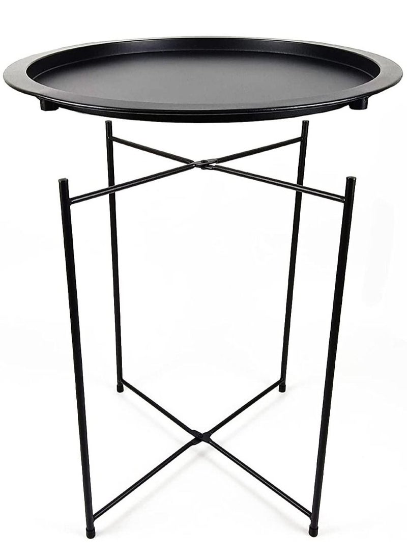 Generic Black Foldable Round Multi-Purpose Metal Side Accent, Coffee, End Table for Bedroom, Living Room (3 Pieces) - Image 2