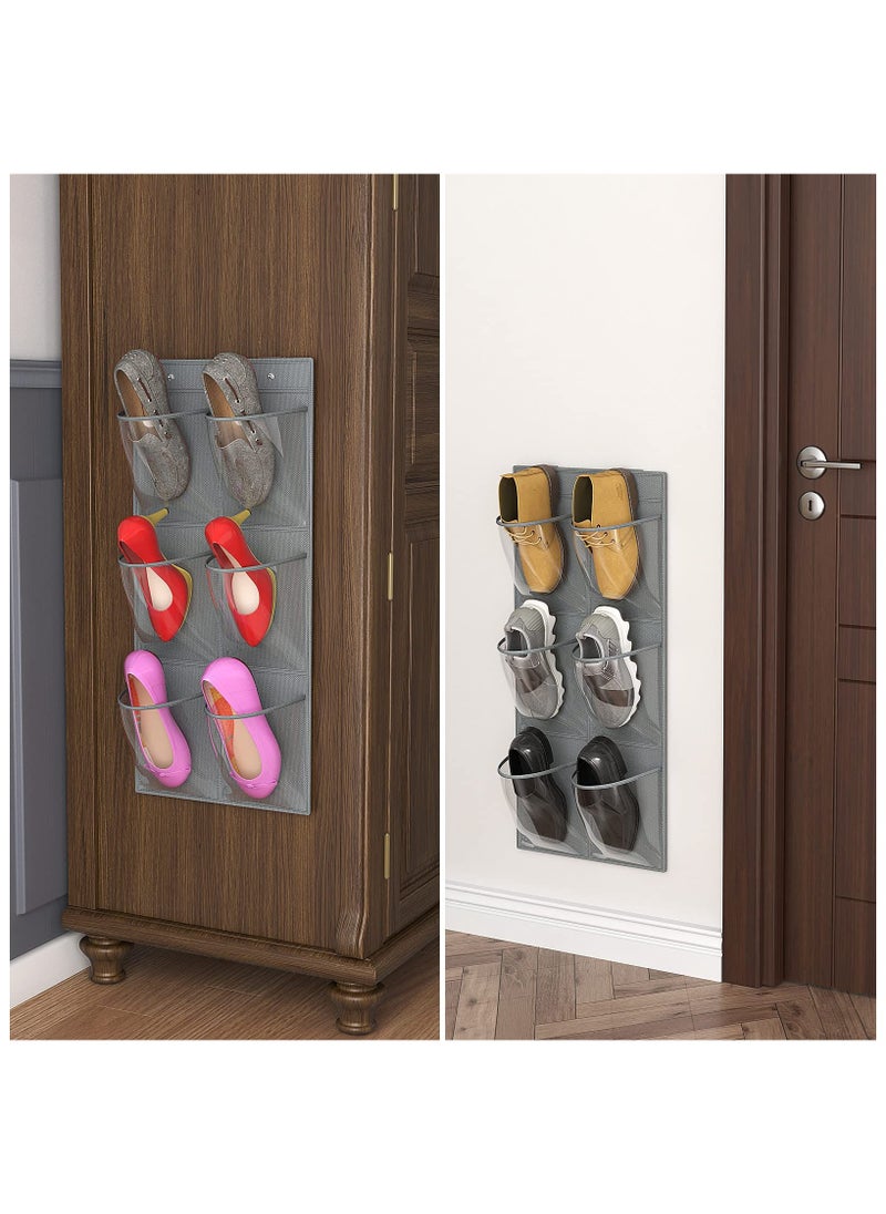 SYOSI 2 Pack 12 Over the Door Shoe Organizer, Closet Door Hanging Shoe Rack Crystal Pockets Narrow Shoe Holder with Adhesive Strips, Wall Mounted Shoes Rack for Camper RV No Drilling  - Image 5