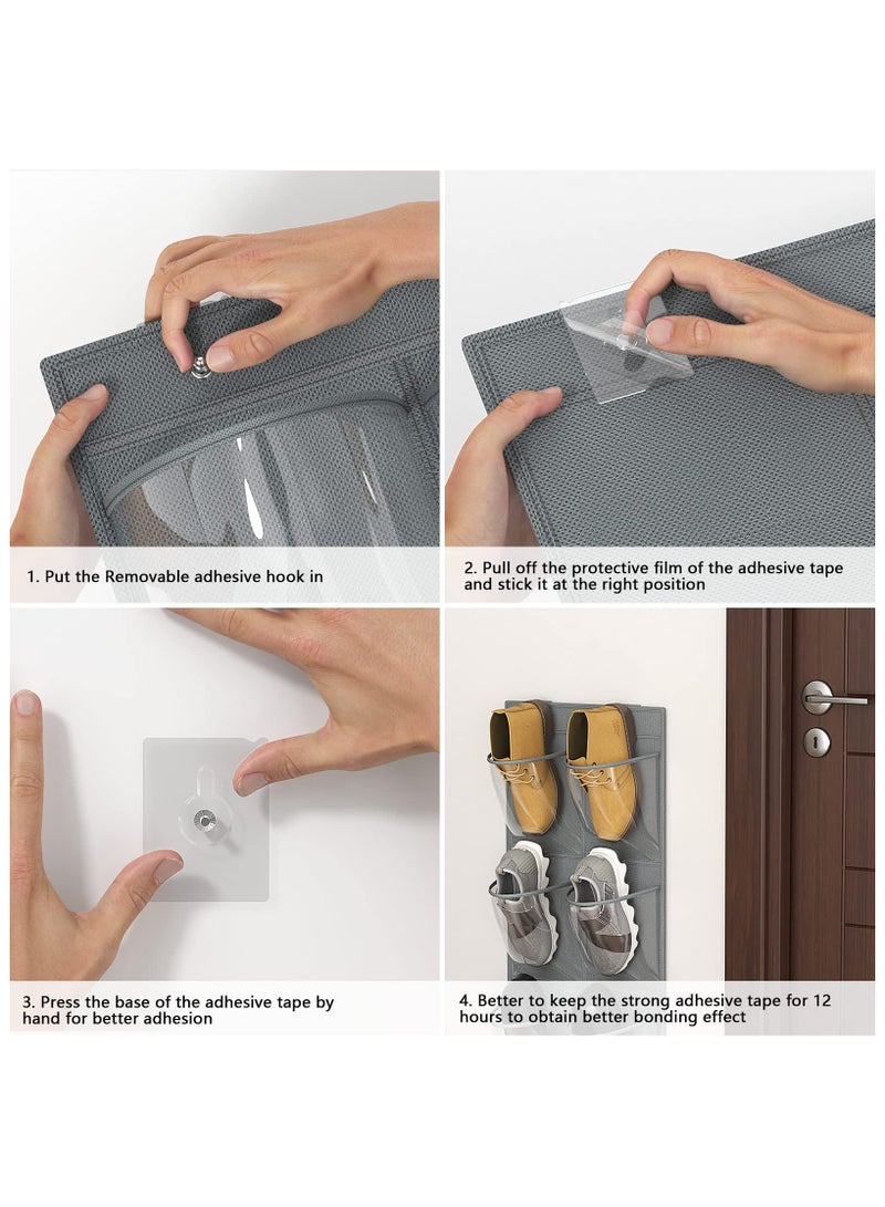 2 Pack 12 Over the Door Shoe Organizer, Closet Door Hanging Shoe Rack Crystal Pockets Narrow Shoe Holder with Adhesive Strips, Wall Mounted Shoes Rack for Camper RV No Drilling