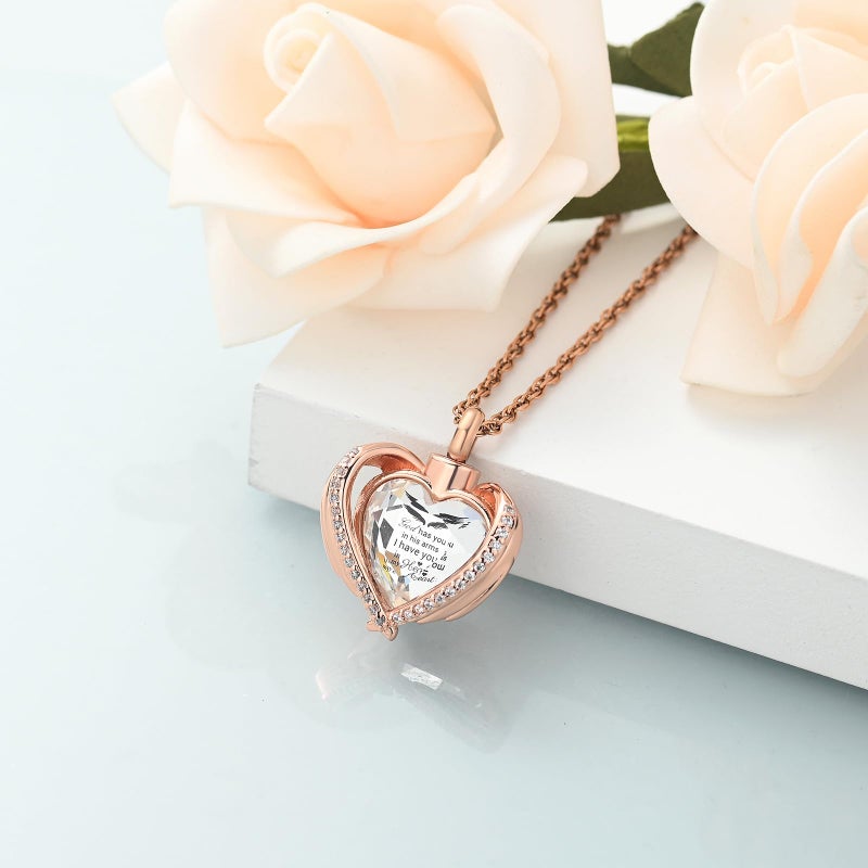 shajwo Wing Heart Urn Necklaces for Ashes for Women Men Cremation Jewelry Keepsake Pendant Memorial Locket Ash Holder,Rose Gold-White - Image 2