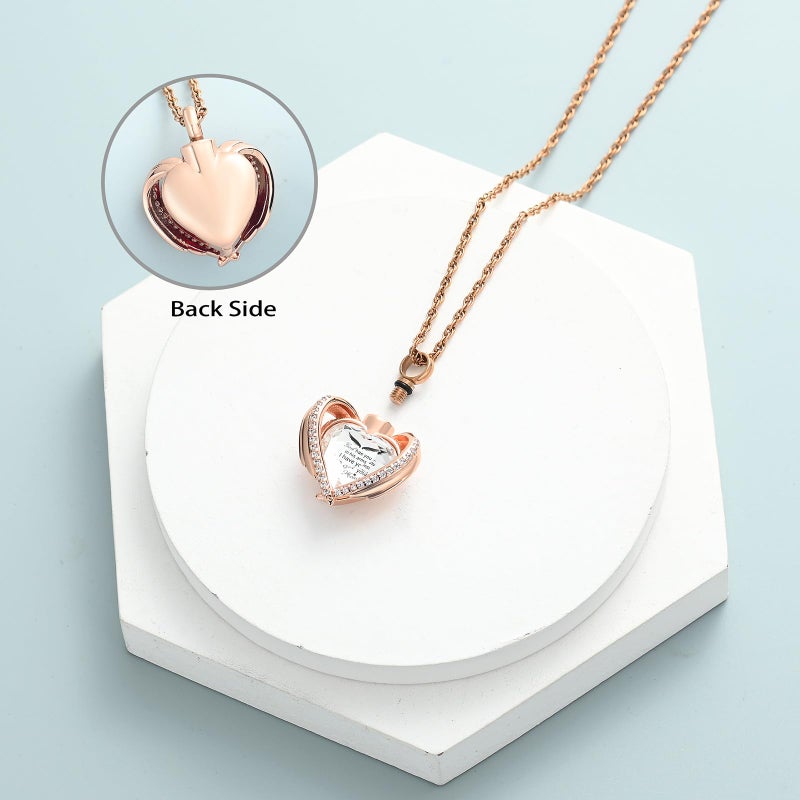 shajwo Wing Heart Urn Necklaces for Ashes for Women Men Cremation Jewelry Keepsake Pendant Memorial Locket Ash Holder,Rose Gold-White - Image 3
